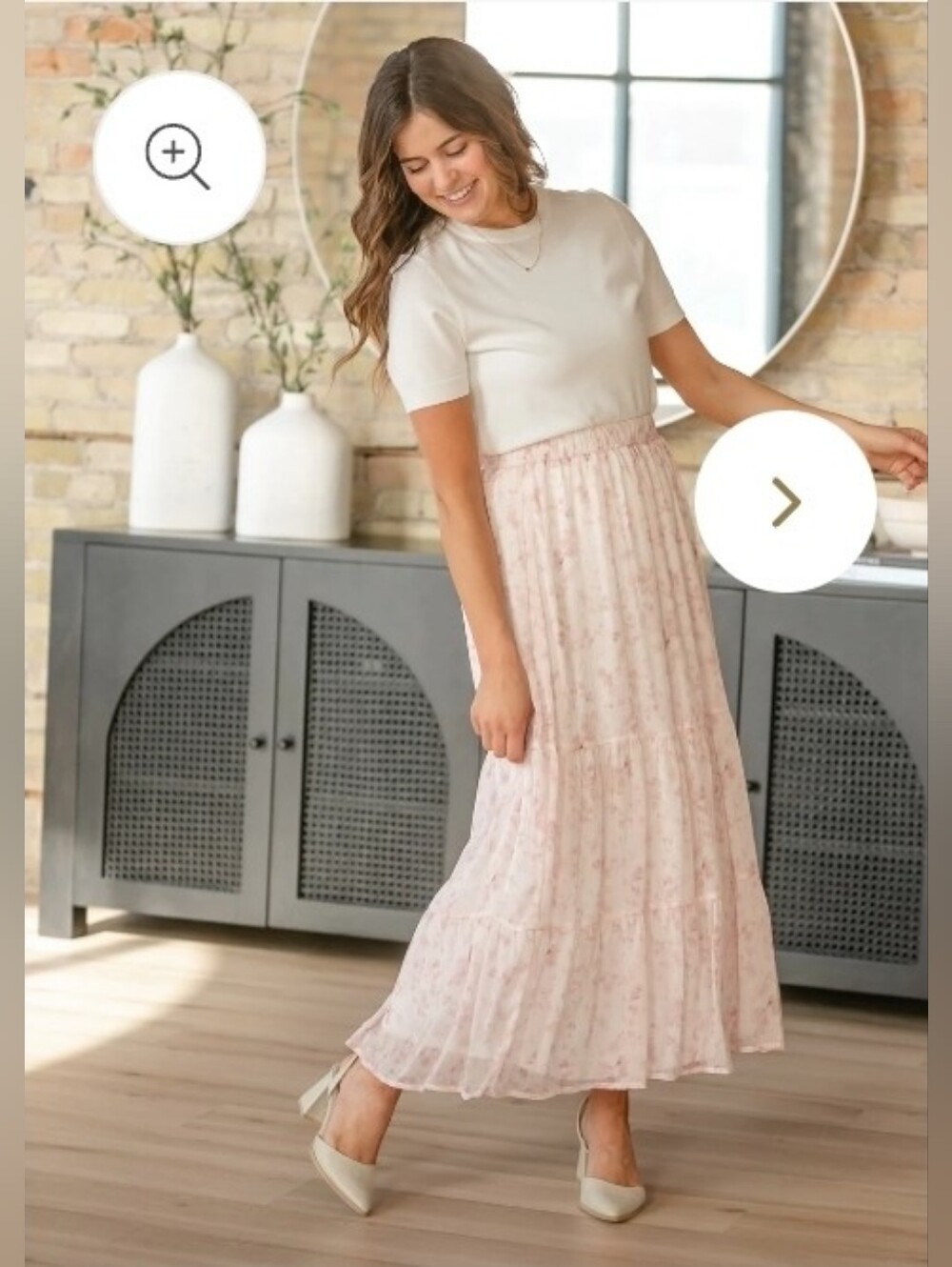 Modest Floral Pink Tiered Maxi Skirt With Elastic Waistband - Picture 4 of 7